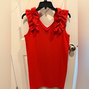 Versona Red Ruffle Shoulder V-Neck Dress